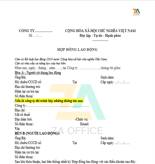 HỢP ĐỒNG LAO ĐỘNG