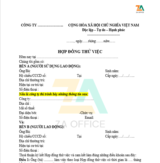 HỢP ĐỒNG THỬ VIỆC