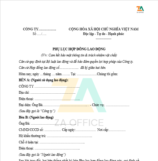phụ lục hợp đồng lao động